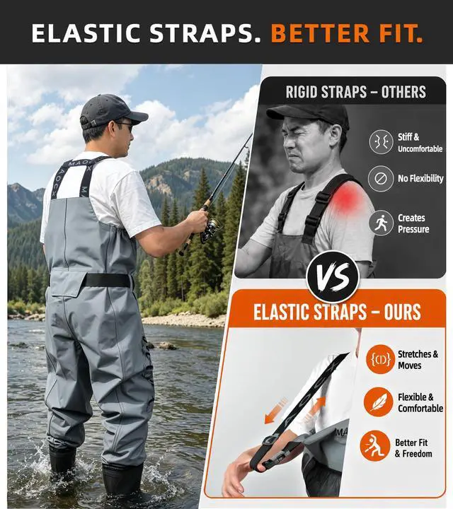 Alt view image 5 of 7 - High Strength Nylon PVC Waterproof Fishing Chest Waders with Bootfoot | 600D Premium Ripstop Nylon Taslon Fabric,Dmultiple D-rings,Anti-Slip Boots,Comfortable Adjustable Fit,Waterproof&Durable