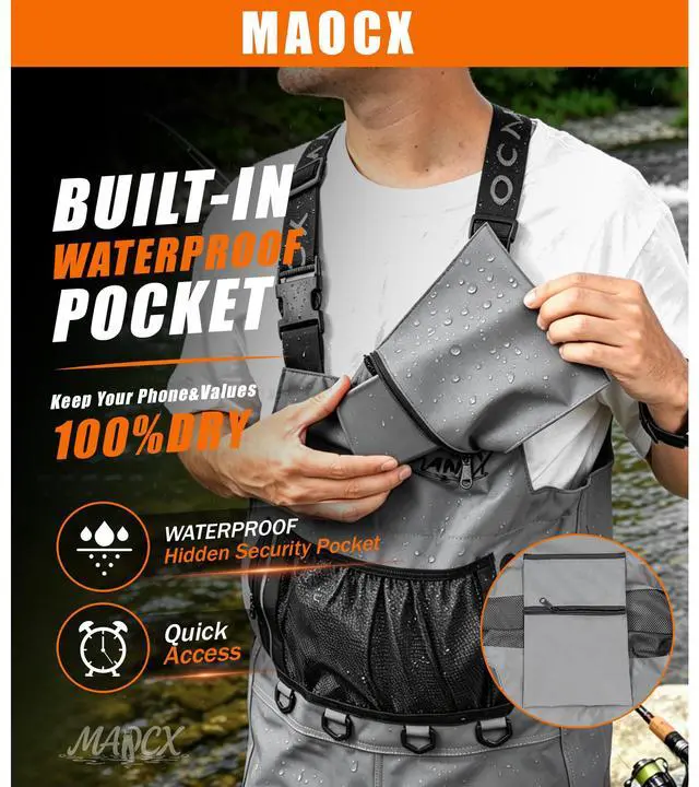 Alt view image 6 of 7 - High Strength Nylon PVC Waterproof Fishing Chest Waders with Bootfoot | 600D Premium Ripstop Nylon Taslon Fabric,Dmultiple D-rings,Anti-Slip Boots,Comfortable Adjustable Fit,Waterproof&Durable
