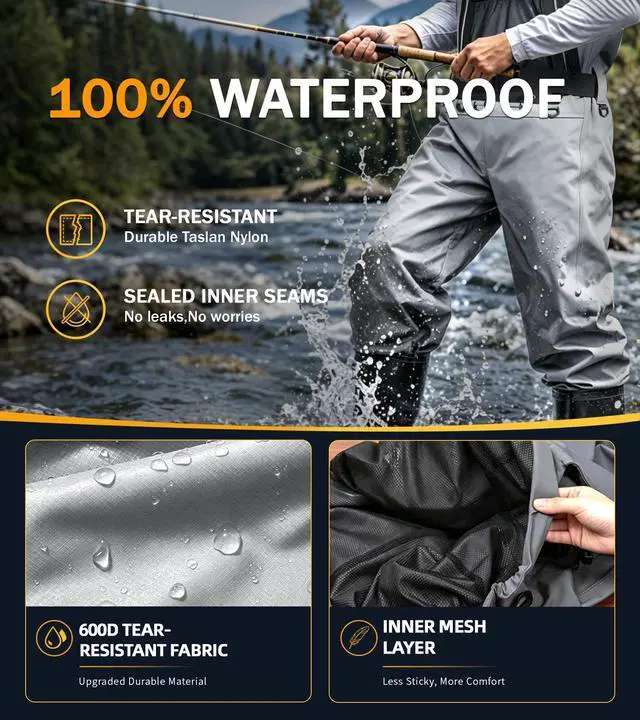 Alt view image 2 of 7 - High Strength Nylon PVC Waterproof Fishing Chest Waders with Bootfoot | 600D Premium Ripstop Nylon Taslon Fabric,Dmultiple D-rings,Anti-Slip Boots,Comfortable Adjustable Fit,Waterproof&Durable