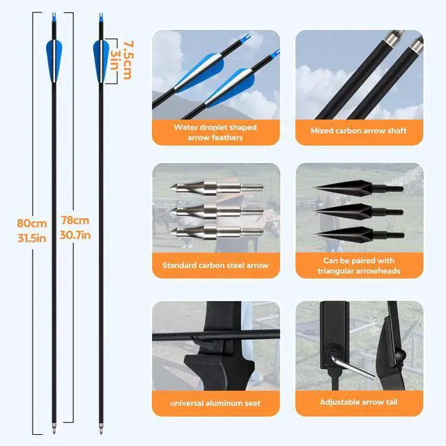Alt view image 3 of 7 - Recurve Bow and Arrow SetTakedown Recurve Bows Archery for Adults Left and Right Hands 40lbs Archery Set