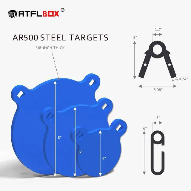 Alt view image 4 of 7 - 3/8'' AR500 Steel Target Combo Set, 4'' 6'' 8'' AR500 Gong Targets, Complete AR500 Steel Kit Fit for 1 Inch OD Conduit