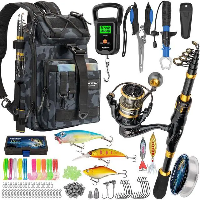 Main image of Telescoping Fishing Rod and Reel Combo with Backpack, Carbon Fiber Travel Fishing Pole Spinning Reel Kit with Fishing Lures, Fishing Tools Kit for Men