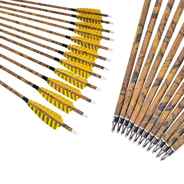 Alt view image 2 of 6 - 30 Archery Carbon Arrows Hunting Arrows with 4 Turkey Feather Removable Tips Targeting Practice Arrows 500 Spine for Compound & Recurve & Traditional Bow 6/12pcs