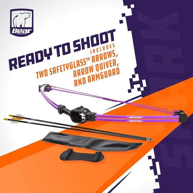 Alt view image 5 of 7 - Spark Youth Bow Set, Recommended for Ages 5 to 10, Ambidextrous, Includes 2 Arrows, Armguard, Quiver