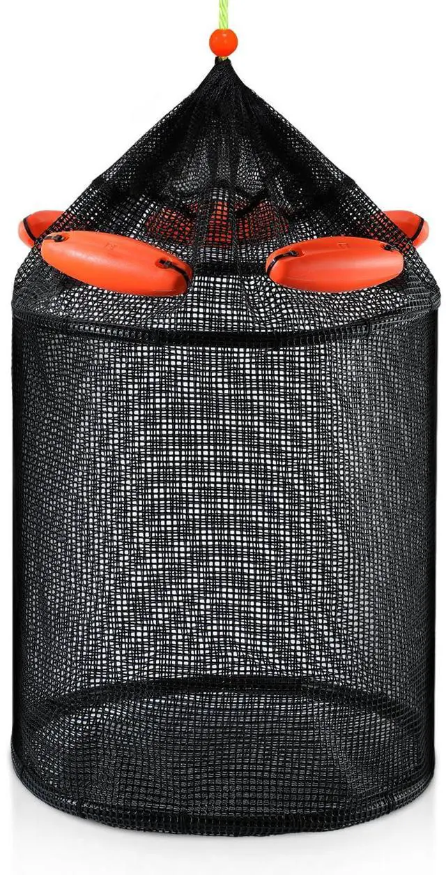Main image of Extra Large Foldable Floating Fishing Basket for Live Caught Fish, Heavy Duty Coated Mesh Bait Pen, Collapsible Mesh Fishing Basket