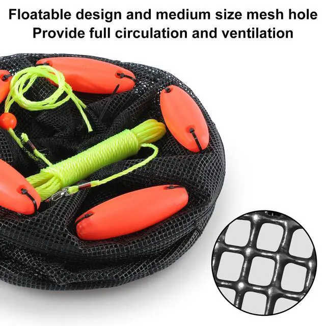 Alt view image 3 of 7 - Extra Large Foldable Floating Fishing Basket for Live Caught Fish, Heavy Duty Coated Mesh Bait Pen, Collapsible Mesh Fishing Basket