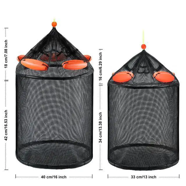 Alt view image 5 of 7 - Extra Large Foldable Floating Fishing Basket for Live Caught Fish, Heavy Duty Coated Mesh Bait Pen, Collapsible Mesh Fishing Basket