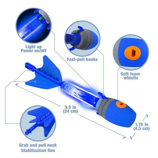Alt view image 4 of 6 - HyperStrike FireTek Bow Archer Pack, Light Up Bow and Light Up Zonic Whistle Arrows, Shoots Arrows Over 200ft, Outdoor Play with Friends and Family, for Ages 14+ (Blue)