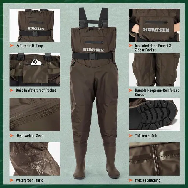 Alt view image 2 of 7 - Fishing Waders for Men Women - 2-Ply Nylon/PVC Waterproof Hunting Chest Waders with Boot Hanger&Phone Case, Size9-13