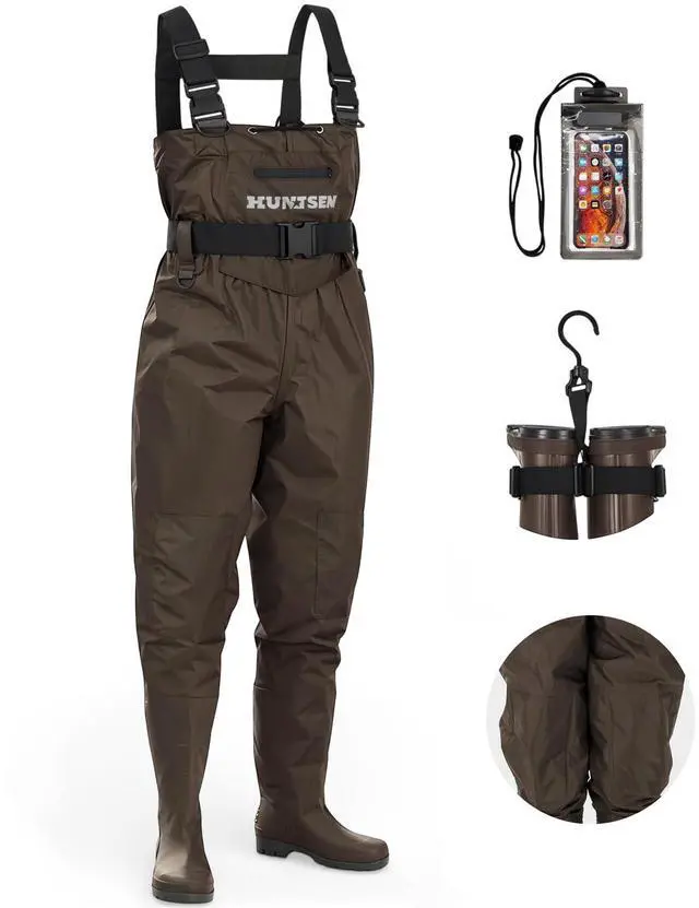 Main image of Fishing Waders for Men Women - 2-Ply Nylon/PVC Waterproof Hunting Chest Waders with Boot Hanger&Phone Case, Size9-13