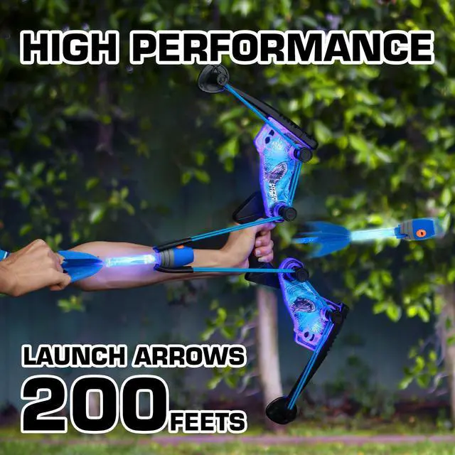 Alt view image 5 of 6 - HyperStrike FireTek Bow Archer Pack, Light Up Bow and Light Up Zonic Whistle Arrows, Shoots Arrows Over 200ft, Outdoor Play with Friends and Family, for Ages 14+ (Blue)