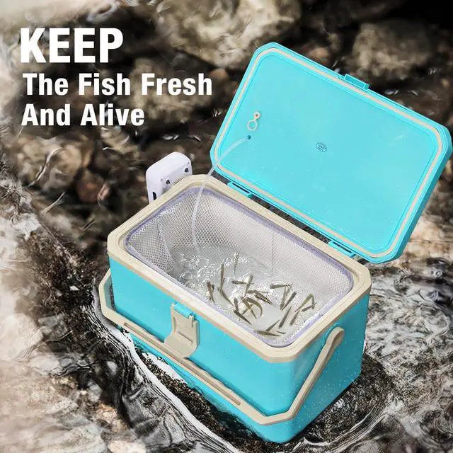 Alt view image 2 of 6 - Fishing Cooler 11QT/15QT Live Bait Cooler with 4000mAh Rechargeable Aerator for Fishing,Bait Bucket for Live Fish Shrimp,Portable Minnow Bucket for Boat Outdoors