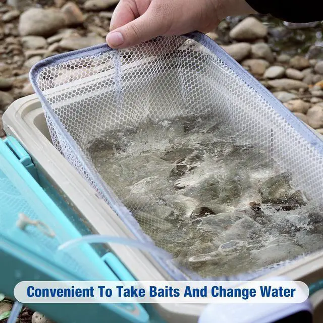 Alt view image 6 of 6 - Fishing Cooler 11QT/15QT Live Bait Cooler with 4000mAh Rechargeable Aerator for Fishing,Bait Bucket for Live Fish Shrimp,Portable Minnow Bucket for Boat Outdoors