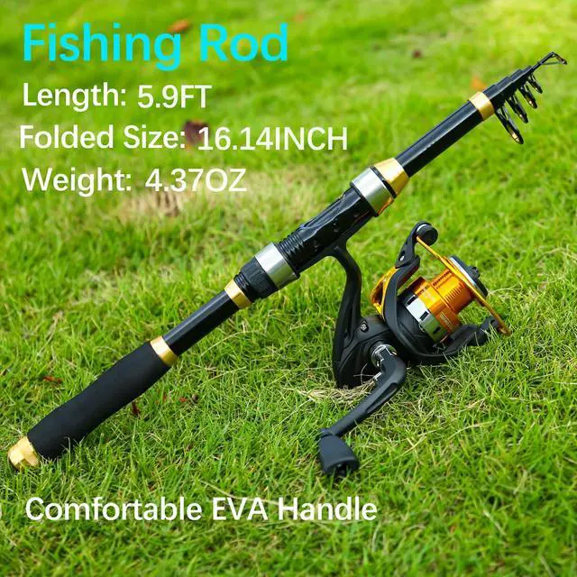 Alt view image 2 of 7 - Yoilrey Fishing Rod and Reel Combo 5.9ft Telescopic Fishing Pole Starter Kit with Spinning Reel, Fishing Line, Lure Box & Tackle Bag for Travel