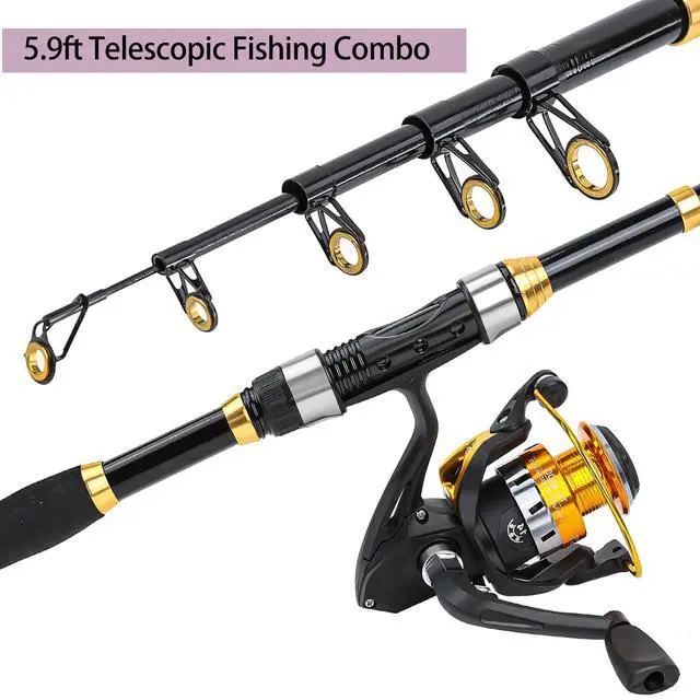 Alt view image 3 of 7 - Yoilrey Fishing Rod and Reel Combo 5.9ft Telescopic Fishing Pole Starter Kit with Spinning Reel, Fishing Line, Lure Box & Tackle Bag for Travel
