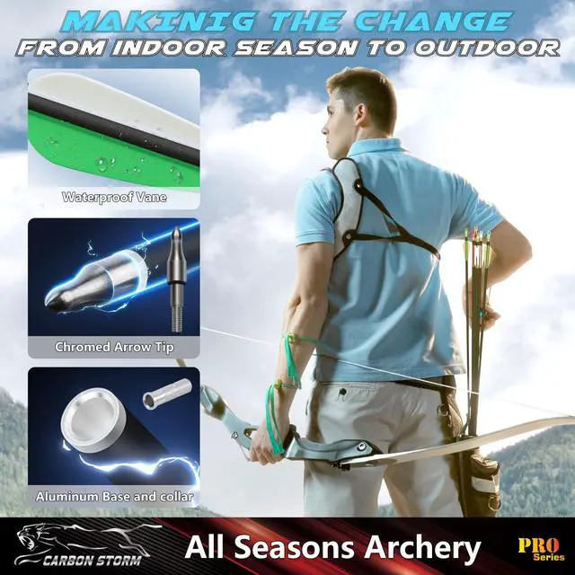 Alt view image 3 of 7 - Archery 24PCS Compound Bow Arrows for Practice. 30" Carbon Shaft, Spine 500 with Removable Tips. 4 Colors Vane Fit for Indoor and Outdoor Archery