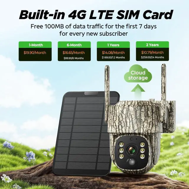 Alt view image 3 of 6 - Trail Camera, 4G LTE Cellular Game Cameras with 360° Live Streaming, 2.5K Wildlife Hunting Camera Solar Powered, Security Camera Built-in SIM Card, Night Vision, Motion Activated, Waterproof