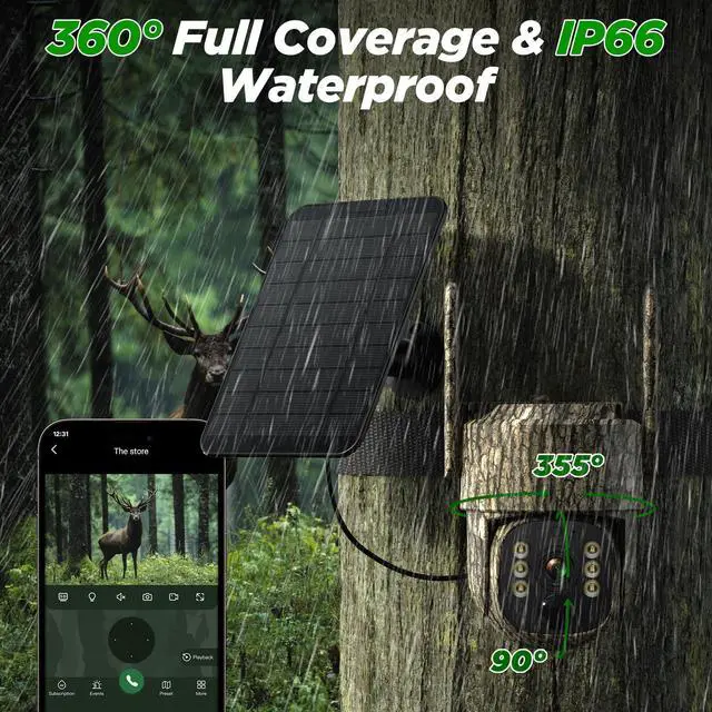 Alt view image 6 of 6 - Trail Camera, 4G LTE Cellular Game Cameras with 360° Live Streaming, 2.5K Wildlife Hunting Camera Solar Powered, Security Camera Built-in SIM Card, Night Vision, Motion Activated, Waterproof