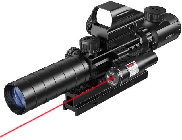 Main image of 3-9x32 Scope Combo with Dual Illuminated Scope Optics & 4 Holographic Reticle Red/Green Dot Sight & IIIA/2MW Laser Sight Rangefinder Illuminated Reflex Sight & 20mm Mount
