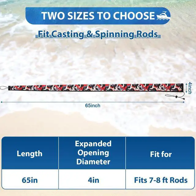 Alt view image 3 of 7 - Neoprene Fishing Rod Sleeves, 2.5MM Thick Tangle-Free Covers, Protective Sock for Spinning Casting Rods, Travel Storage