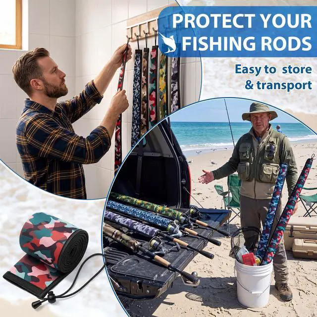Alt view image 2 of 7 - Neoprene Fishing Rod Sleeves, 2.5MM Thick Tangle-Free Covers, Protective Sock for Spinning Casting Rods, Travel Storage