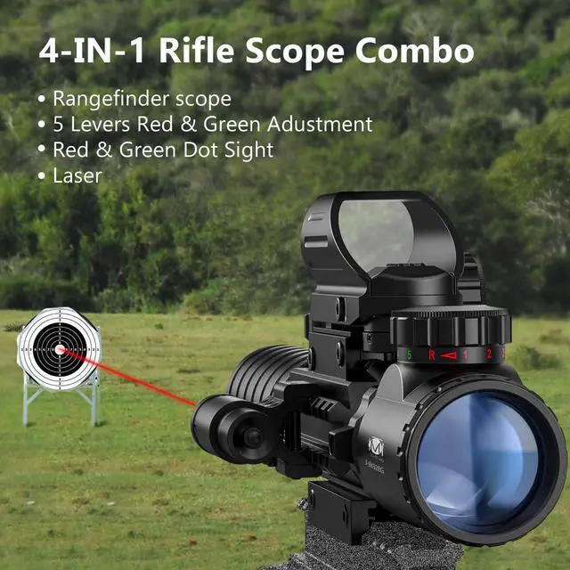 Alt view image 3 of 7 - 3-9x32 Scope Combo with Dual Illuminated Scope Optics & 4 Holographic Reticle Red/Green Dot Sight & IIIA/2MW Laser Sight Rangefinder Illuminated Reflex Sight & 20mm Mount