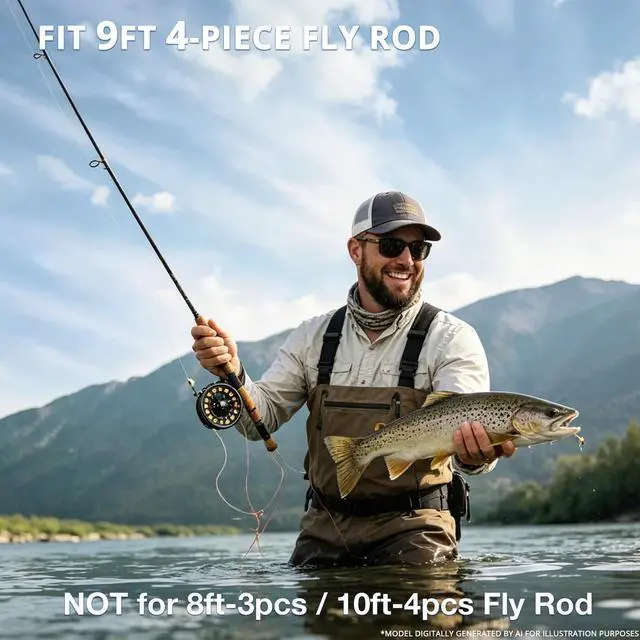 Alt view image 2 of 7 - Fly Rod Case, 30.5" Fishing Rod Bag Fit 9' 4-Piece Fly Rod and Reel with 2 Side Pockets, Padded Reel Pouch, Shoulder Strap, Portable Travel Fly Rod Tube, Fishing Pole Holder For Angler, Grey