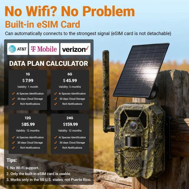 Alt view image 2 of 7 - ® Cellular Trail Camera 4G Wild Game Cameras 13,000 mAh Battery Solar Panel 2K Audible Video No-Glow IR Night Vision IP66 Waterproof for Wildlife Deer Monitoring Home Security (Green)
