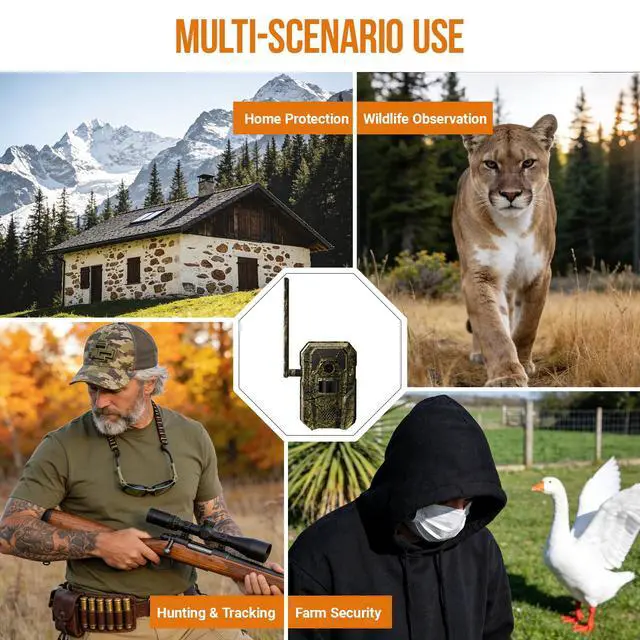 Alt view image 6 of 7 - ® Cellular Trail Camera 4G Wild Game Cameras 13,000 mAh Battery Solar Panel 2K Audible Video No-Glow IR Night Vision IP66 Waterproof for Wildlife Deer Monitoring Home Security (Green)