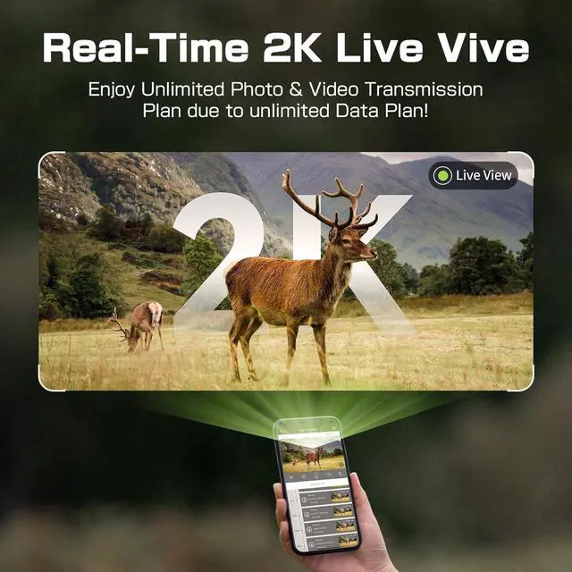Alt view image 3 of 7 - 4G LTE Cellular Trail Camera, Unlimited Data Plan AI Animal Detection with 2K Live Video Game Camera, No WiFi Needed, IP66 Water-Resistant Trail cam Night Vision & Motion-Activated
