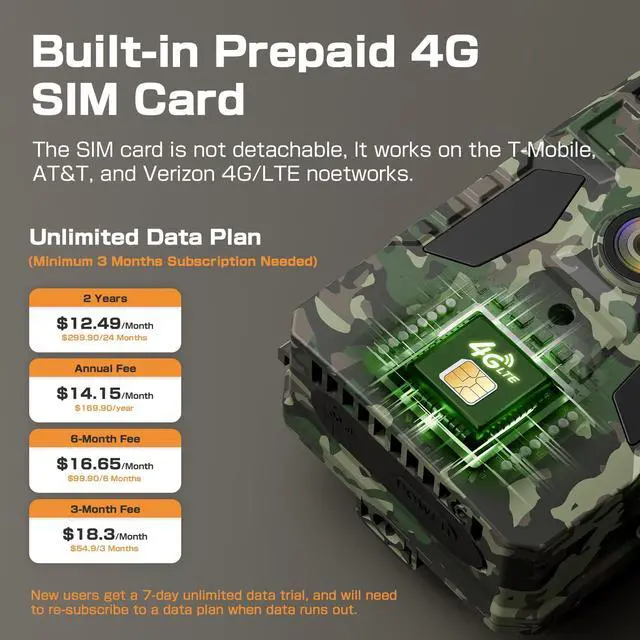Alt view image 4 of 7 - 4G LTE Cellular Trail Camera, Unlimited Data Plan AI Animal Detection with 2K Live Video Game Camera, No WiFi Needed, IP66 Water-Resistant Trail cam Night Vision & Motion-Activated