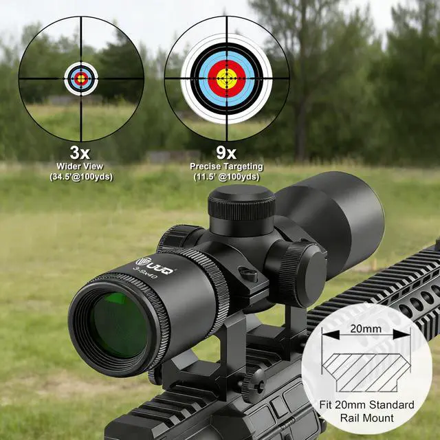Alt view image 6 of 7 - 3-9x40 Compact Rifle Scope Red/Green Illuminated Reticle, Parallax Correction & Fast Focus | Lightweight & Water-Resistant | Fits 11/20mm Rails