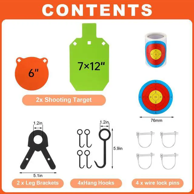 Alt view image 2 of 7 - 1/2 3/8 Inch Thick Ar500 Steel Target Combo Set, Gong with 100 Paper Targets & Hanging Kit, Neon Color, Hooks, Lock Pins, Leg Brackets for 1 Inch Od EMT Conduit