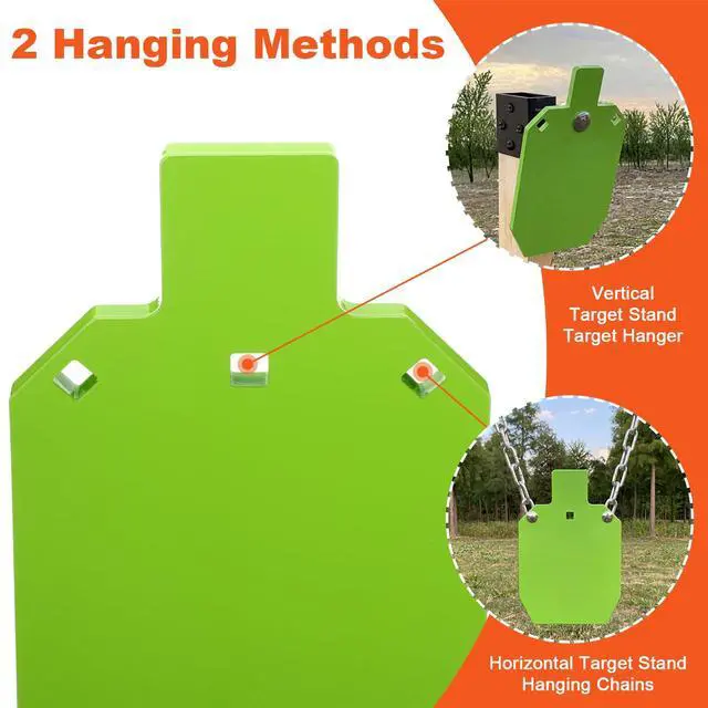 Alt view image 3 of 7 - 1/2 3/8 Inch Thick Ar500 Steel Target Combo Set, Gong with 100 Paper Targets & Hanging Kit, Neon Color, Hooks, Lock Pins, Leg Brackets for 1 Inch Od EMT Conduit