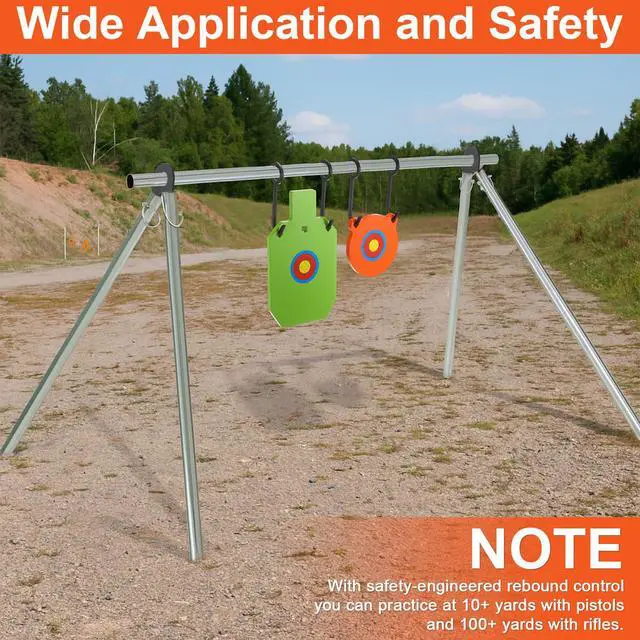 Alt view image 7 of 7 - 1/2 3/8 Inch Thick Ar500 Steel Target Combo Set, Gong with 100 Paper Targets & Hanging Kit, Neon Color, Hooks, Lock Pins, Leg Brackets for 1 Inch Od EMT Conduit