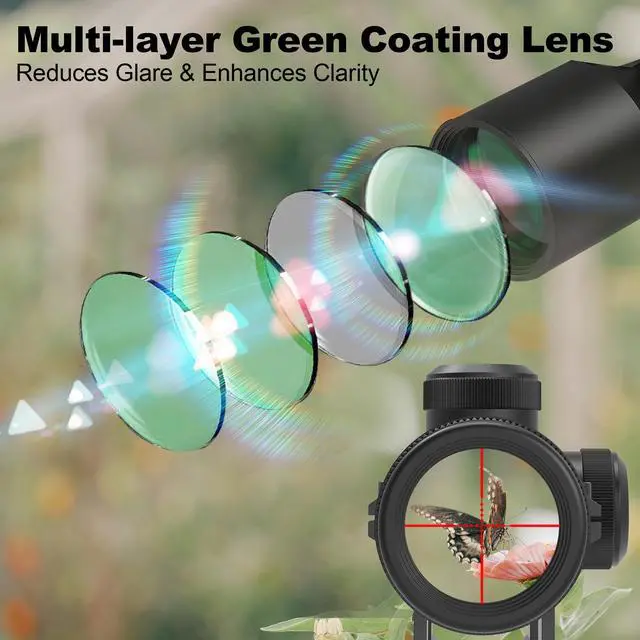 Alt view image 4 of 7 - 3-9x40 Compact Rifle Scope Red/Green Illuminated Reticle, Parallax Correction & Fast Focus | Lightweight & Water-Resistant | Fits 11/20mm Rails