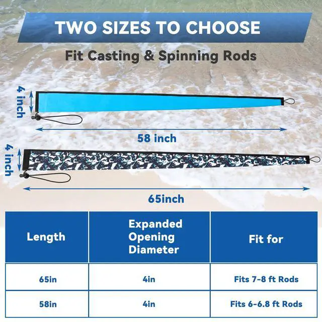 Alt view image 3 of 7 - Neoprene Fishing Rod Sleeves, 2.5MM Thick Tangle-Free Covers, Protective Sock for Spinning Casting Rods, Travel Storage