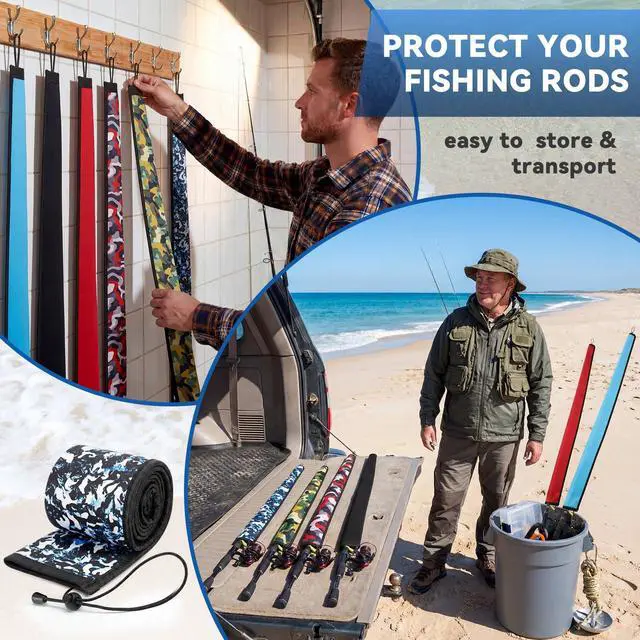 Alt view image 4 of 7 - Neoprene Fishing Rod Sleeves, 2.5MM Thick Tangle-Free Covers, Protective Sock for Spinning Casting Rods, Travel Storage
