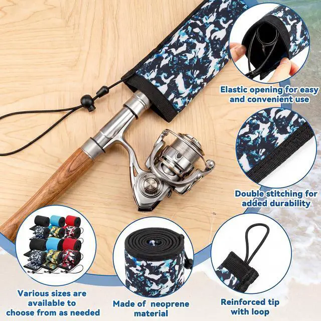 Alt view image 5 of 7 - Neoprene Fishing Rod Sleeves, 2.5MM Thick Tangle-Free Covers, Protective Sock for Spinning Casting Rods, Travel Storage