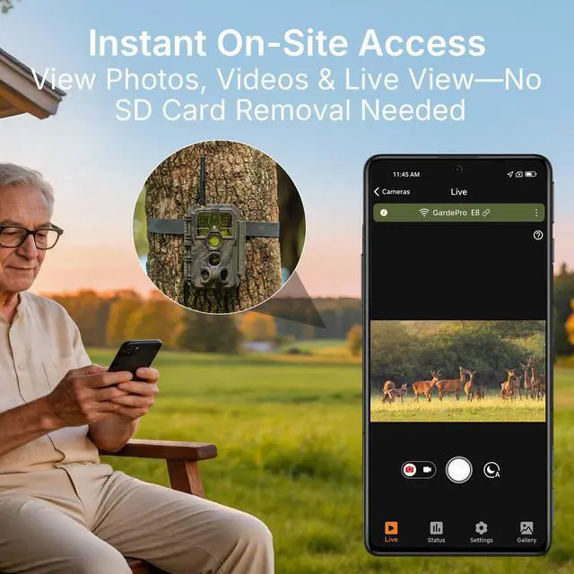 Alt view image 3 of 7 - E8 WiFi Trail Camera (Non-Cellular), Stable WiFi with External Antenna, On-Site App Viewing, HD Video with Sound, No-Glow Night Vision, Motion Activated Waterproof Game Camera