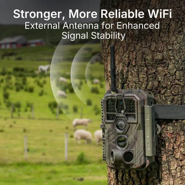 Alt view image 2 of 7 - E8 WiFi Trail Camera (Non-Cellular), Stable WiFi with External Antenna, On-Site App Viewing, HD Video with Sound, No-Glow Night Vision, Motion Activated Waterproof Game Camera