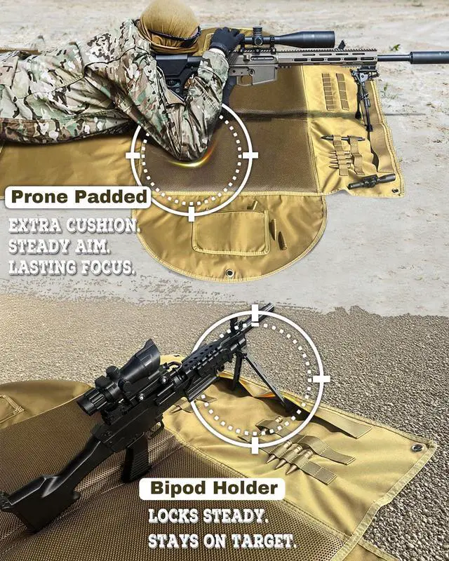 Alt view image 4 of 5 - Shooting Mat, Tactical Prone Padded Shooting Mats, with 2 Pockets & Molle Webbings & Bipod Holder, Extra Large Non-Slip Waterproof Foldable Pad Blanket for Long Range Rifle Shooting Hunting