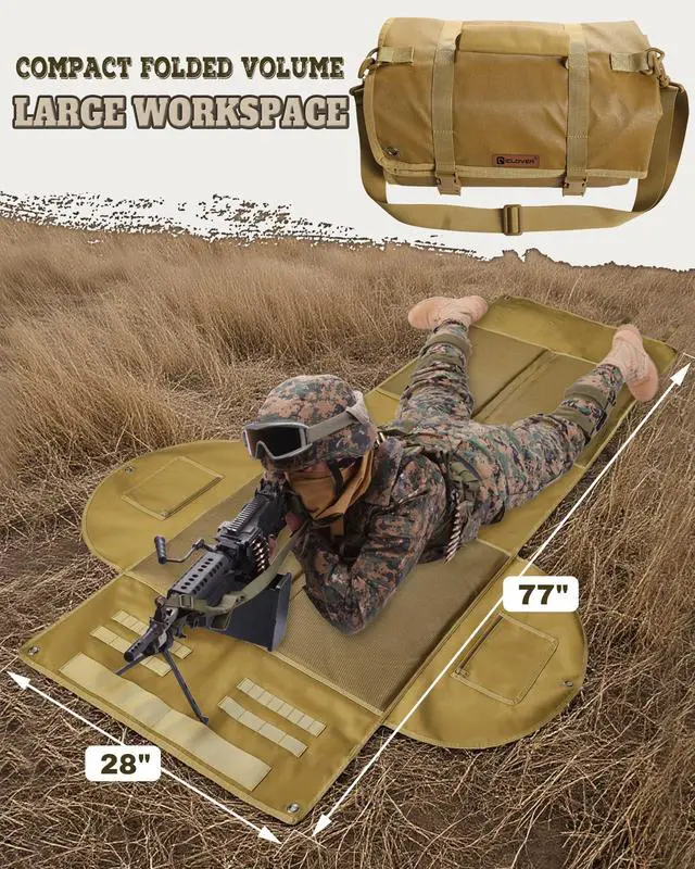 Alt view image 2 of 5 - Shooting Mat, Tactical Prone Padded Shooting Mats, with 2 Pockets & Molle Webbings & Bipod Holder, Extra Large Non-Slip Waterproof Foldable Pad Blanket for Long Range Rifle Shooting Hunting