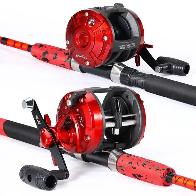 Alt view image 2 of 7 - Conventional Reel and Fishing Rod Combo Medium Heavy Fiberglass Rod, Heavy Duty Catfish Trolling Reel Combo for Catfish Salmon and Steelhead 6/7ft