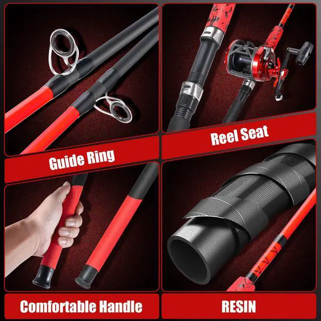 Alt view image 7 of 7 - Conventional Reel and Fishing Rod Combo Medium Heavy Fiberglass Rod, Heavy Duty Catfish Trolling Reel Combo for Catfish Salmon and Steelhead 6/7ft