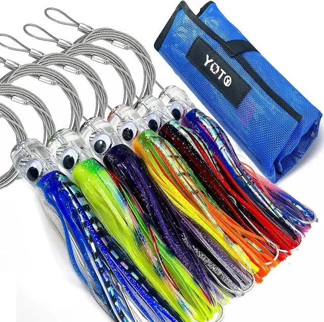 Main image of Trolling Lure Saltwater,6.5/9 inch 6 pcs Squid Skirted Deep Sea Fishing Lure kit,Tuna,Marlin,Wahoo,Shark,Mahi Trolling Fishing Lures