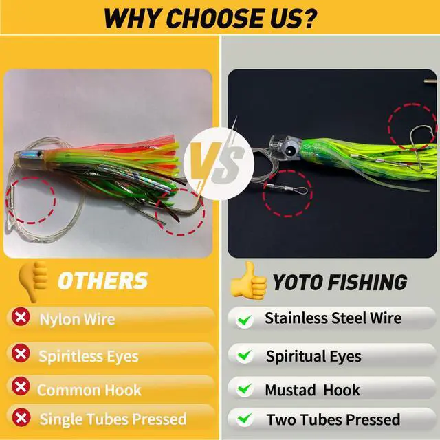 Alt view image 4 of 6 - Trolling Lure Saltwater,6.5/9 inch 6 pcs Squid Skirted Deep Sea Fishing Lure kit,Tuna,Marlin,Wahoo,Shark,Mahi Trolling Fishing Lures