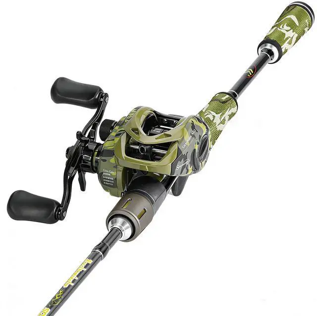 Main image of Baitcaster Combo, 30Ton+24Ton Graphite 2-Piece Blanks Casting Fishing Rod,SuperPolymer Handle,S Style Hook Keeper with Camo Baitcasting Reel