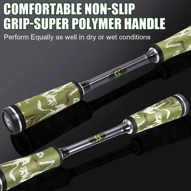Alt view image 5 of 7 - Baitcaster Combo for Freshwater and Inshore, 2 Piece 30Ton+24Ton Graphite Fishing Rod with SuperPolymer Handle, 7.0:1 Gear Ratio Baitcasting Reel, 11+1 Bearings, S Style Hook Keeper