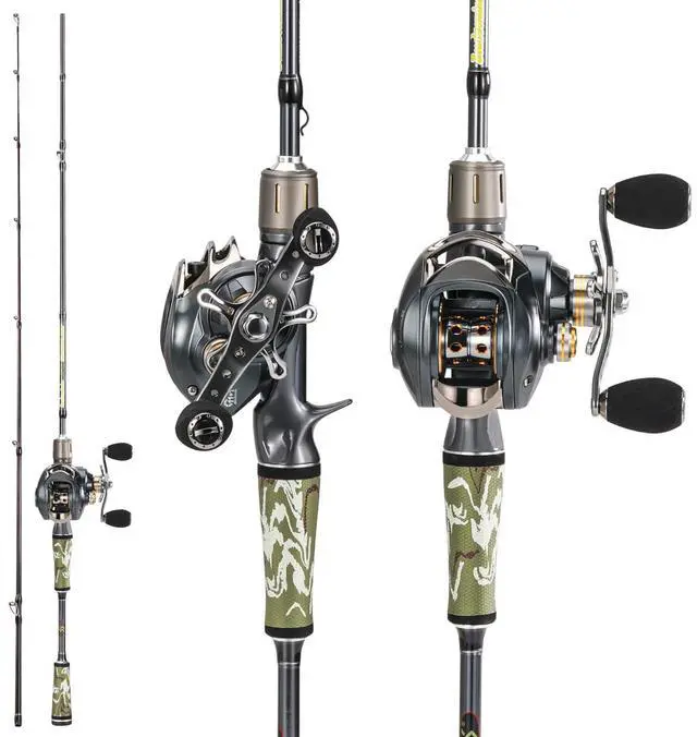 Main image of Baitcaster Combo for Freshwater and Inshore, 2 Piece 30Ton+24Ton Graphite Fishing Rod with SuperPolymer Handle, 7.0:1 Gear Ratio Baitcasting Reel, 11+1 Bearings, S Style Hook Keeper
